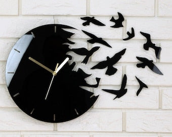 Mirror Wall Clock BIRDS of paradise Modern clock gift wall decoration wall decor large wall clock home art gift