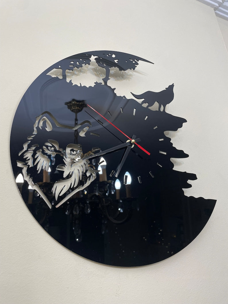 Black Wolf Acrylic-Like-Glass Wall Clock