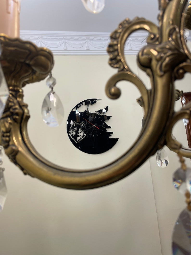 Black Wolf Acrylic-Like-Glass Wall Clock