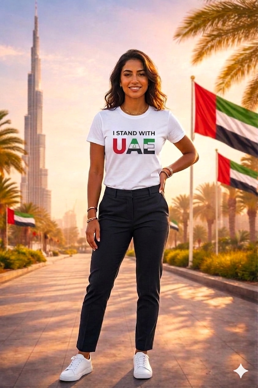 I Stand with UAE Female Cotton Half Sleeves T-Shirt TTF-UAE